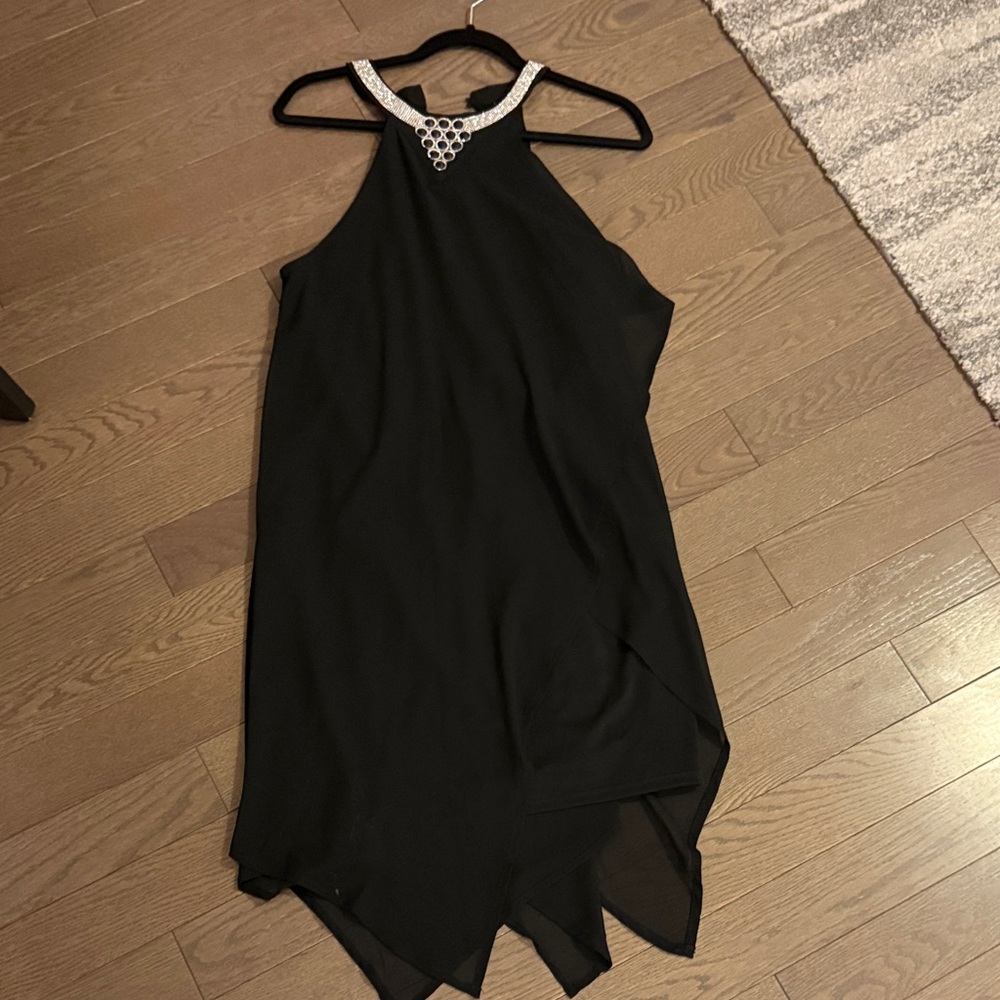 Black Halter Neck Dress with Embellished Collar